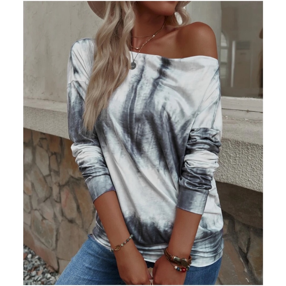 #51 Tie dye Off Shoulder Oversized Top - Picture 1 of 6
